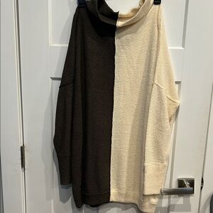 Elegant Brown and Cream Oversized Women's Turtleneck Sweater